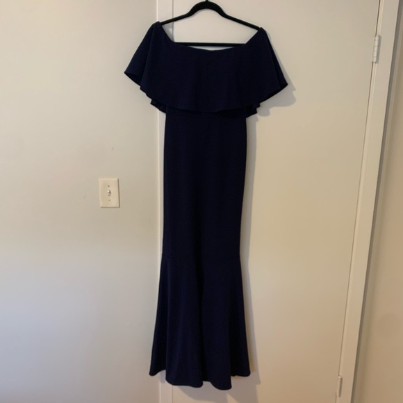 Anthropologie BHLDN Navy Blue Dara Off the Shoulder Maxi Dress - Picture 3 of 9